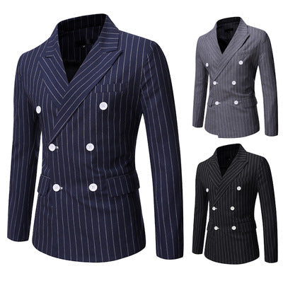 Herren elegante Doppelreiherjacke mit Nadelstreifen R&B