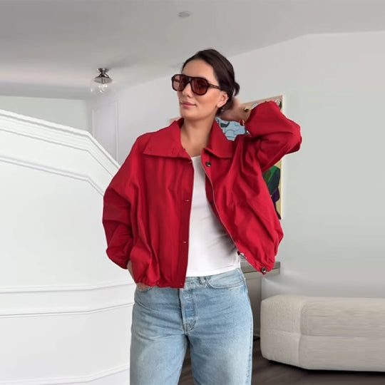 Damen Modische Kurzjacke mit hohem Kragen und elastischem Bund R&B