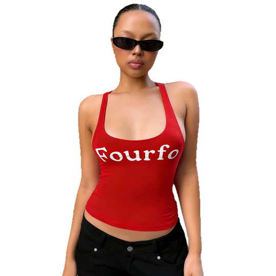 Damen Tanktop mit sportlichem Schnitt und großem Print R&B