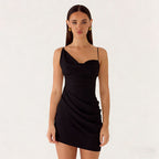 Damen Mini-Party Kleid mit asymmetrischem Ausschnitt und Taillierung R&B
