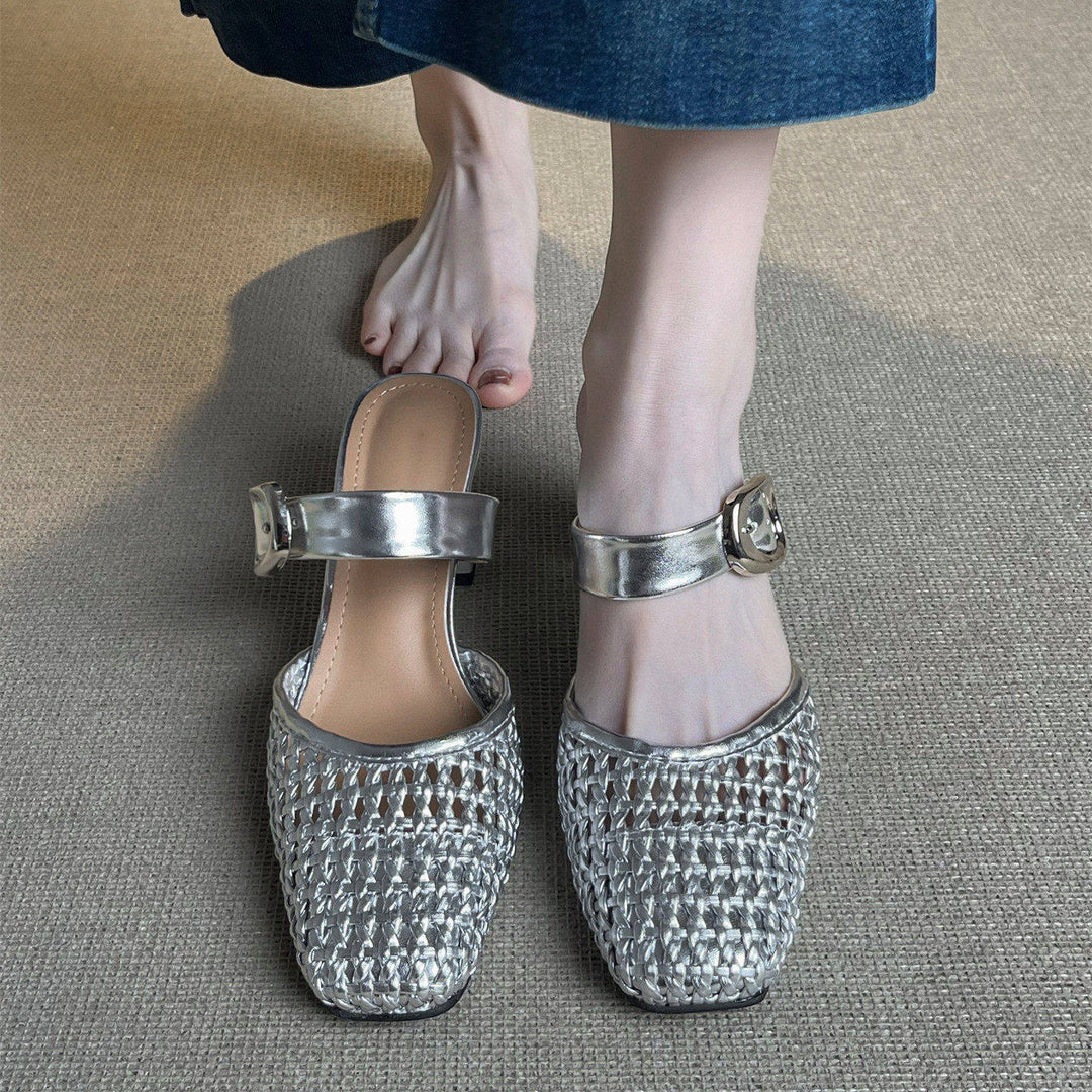 Damen modische Slingback-Pumps mit geflochtenem Design und modischem Schnallenverschluss R&B