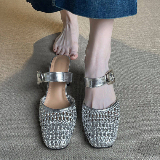 Damen modische Slingback-Pumps mit geflochtenem Design und modischem Schnallenverschluss R&B