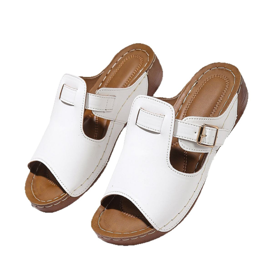 Damen komfortable Wedge-Pantoletten mit dekorativen Schnallen R&B