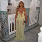 Damen Glamouröses Maxi-Kleid mit transparentem Design und geschmückten Ausschnitten R&B