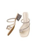 Damen elegante Sandalen mit funkelnden Strassdetails und transparentem Blockabsatz EB