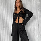 Damen Lässiges Lounge-Set mit cropped Oberteil und weit geschnittenen Hosen R&B