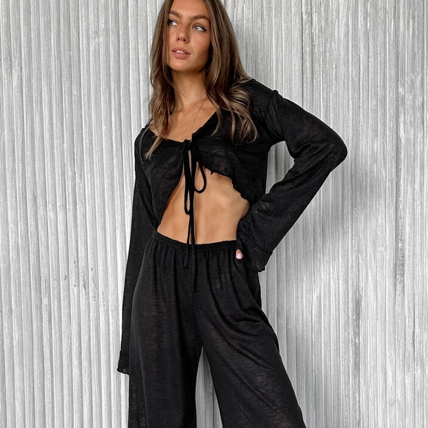 Damen Lässiges Lounge-Set mit cropped Oberteil und weit geschnittenen Hosen R&B