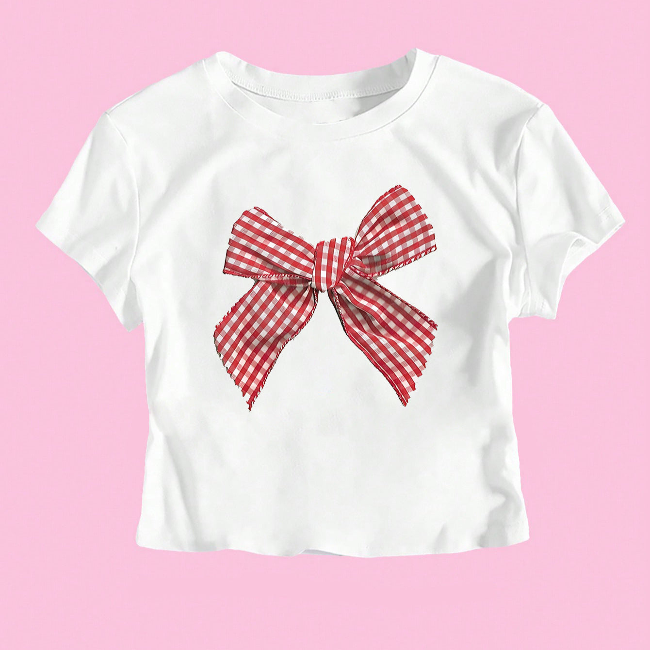 Damen Crop-T-Shirt mit verspieltem Karoband-Motiv und lässigem Schnitt R&B
