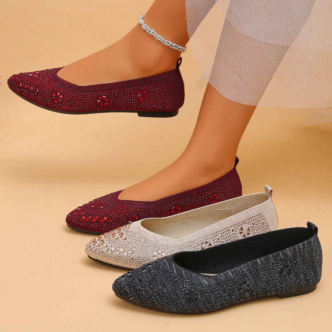 Damen Ballerinas mit funkelndem Strass und dekorativem Lochmuster R&B