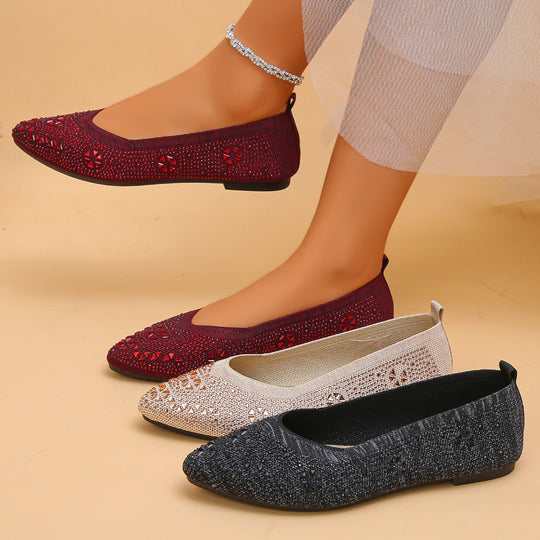 Damen Ballerinas mit funkelndem Strass und dekorativem Lochmuster R&B