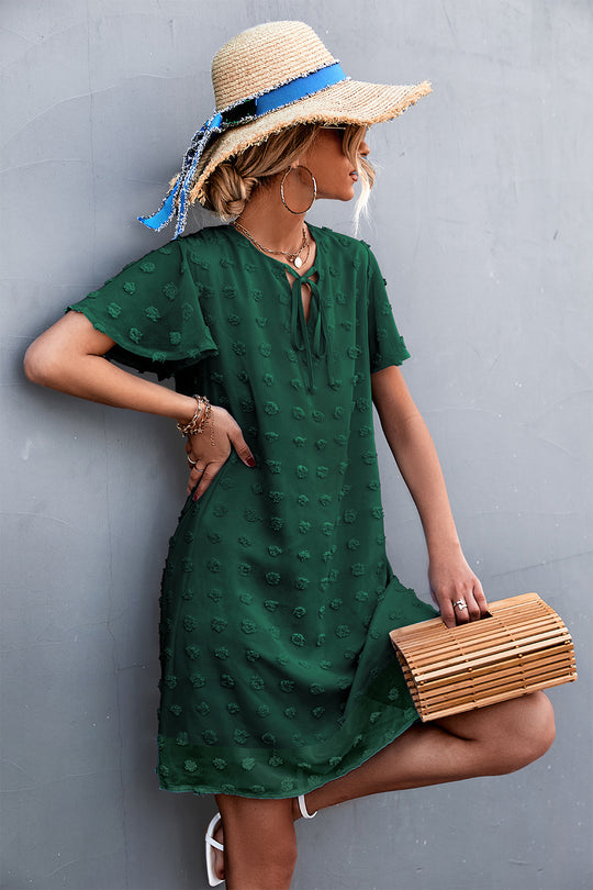 Damen Freizeitkleid mit luftigen Puffärmeln und Rüschenakzenten R&B
