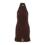 Damen Kleid mit hohem Kragen und Rüschenabschluss R&B