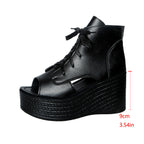 Damen modische Plateau-Sandalen mit offenen Zehen und Schnürung R&B