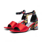 Damen Blockabsatz-Sandalen mit floralem Riemen und offenem Zehenbereich R&B