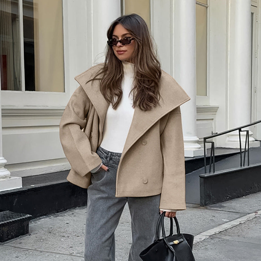 Damen Oversized Wolljacke mit breitem Revers R&B
