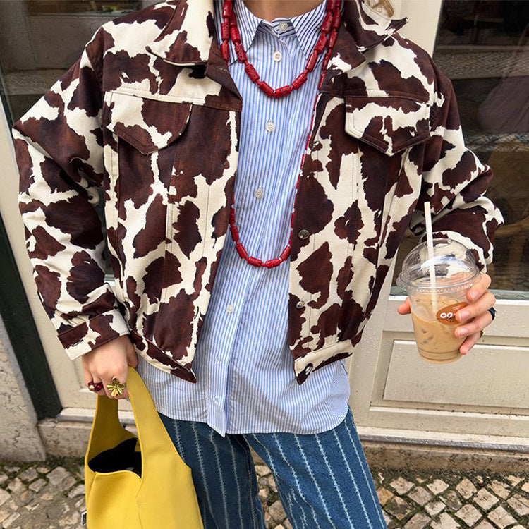 Damen Kunstlederjacke im modernen Cow-Print Design R&B