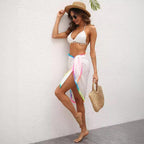 Damen eleganter Strandüberwurf mit buntem Pompon-Rand R&B