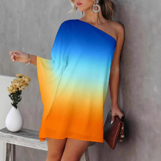 Damen asymmetrisches Mini-Kleid mit grafischem Aufdruck R&B