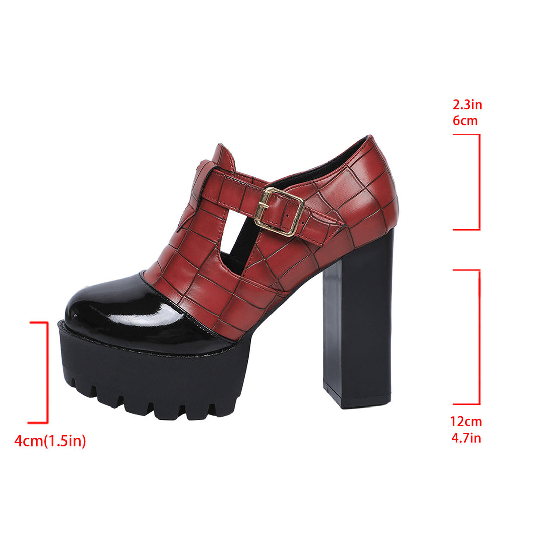 Damen Plateau-Pumps mit modischem Krokoprägungs-Design und verstellbarem Riemen R&B