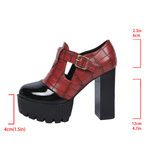 Damen Plateau-Pumps mit modischem Krokoprägungs-Design und verstellbarem Riemen R&B
