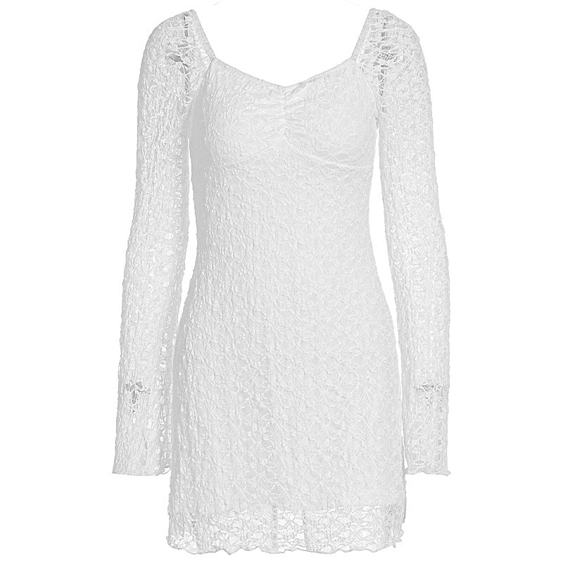 Damen Spitzenkleid mit langen Ärmeln und transparentem Detail R&B