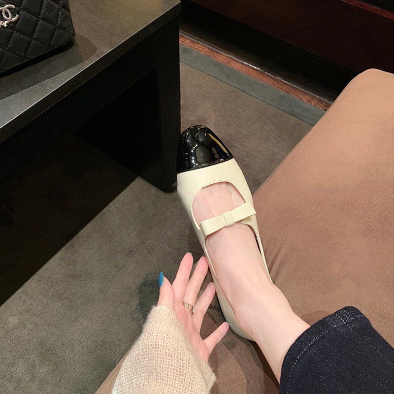 Damen stilvolle Ballerinas mit elegantem Lackerzit und feiner Schleifenapplikation R&B