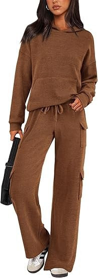 Damen Bequemes Lounge-Set mit Kapuze und weiten Hosen R&B