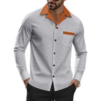 Herren modisches Langarmhemd mit kontrastierendem Kragen und Brusttasche R&B