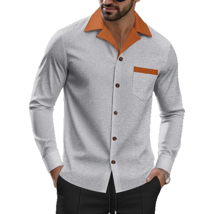 Herren modisches Langarmhemd mit kontrastierendem Kragen und Brusttasche R&B