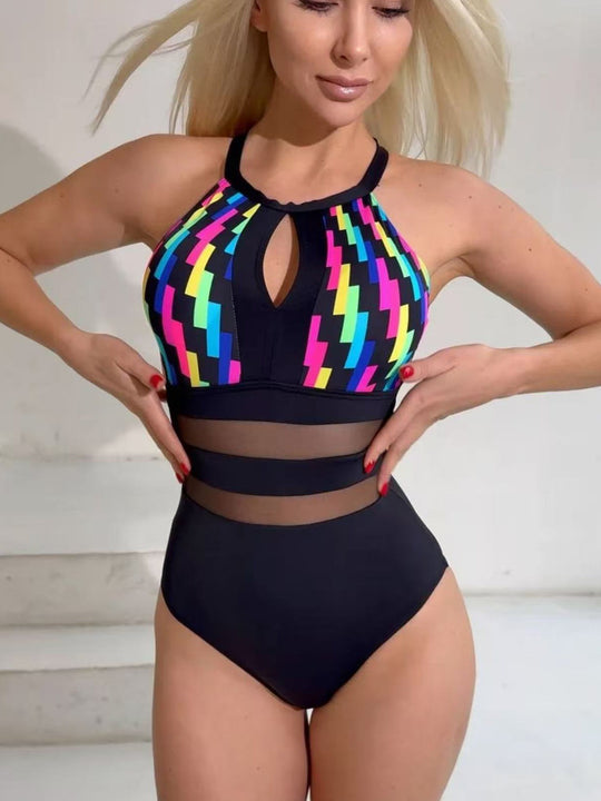 Damen Sportlicher Badeanzug mit modischen Netz-Einsätzen R&B