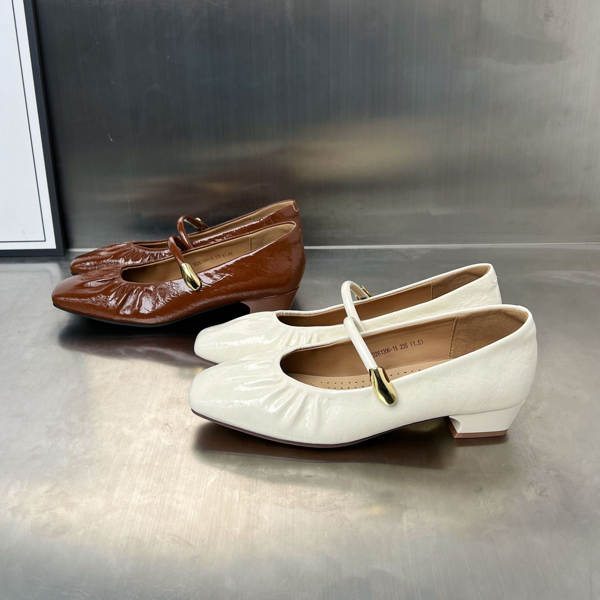 Damen elegante Ballerinas mit dekorativem Riemen und hohem Glanzfinish R&B