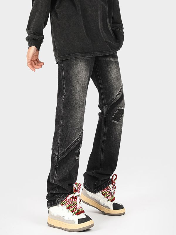 Herren modische Ripped Denim-Jeans im lässigen Schnitt mit asymmetrischem Design R&B