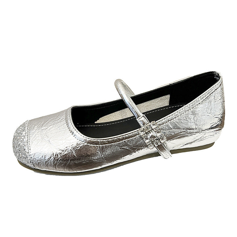 Damen Ballerinas mit modischem Riemen und glitzernder Oberfläche R&B