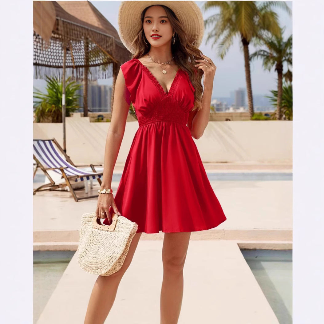 Damen Freizeitkleid mit schmalem Taillenbund und Rüschendetails R&B