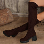 Damen Überknee-Stiefel mit modischem Leopardenmuster und robustem Blockabsatz R&B