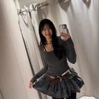 Damen Langarmkleid mit Rüschensaum R&B