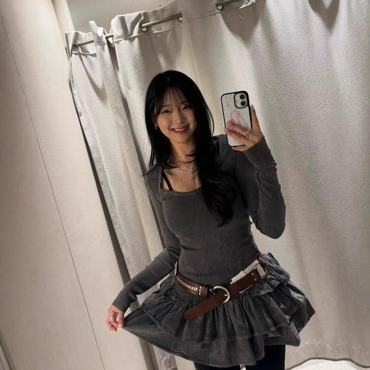Damen Langarmkleid mit Rüschensaum R&B
