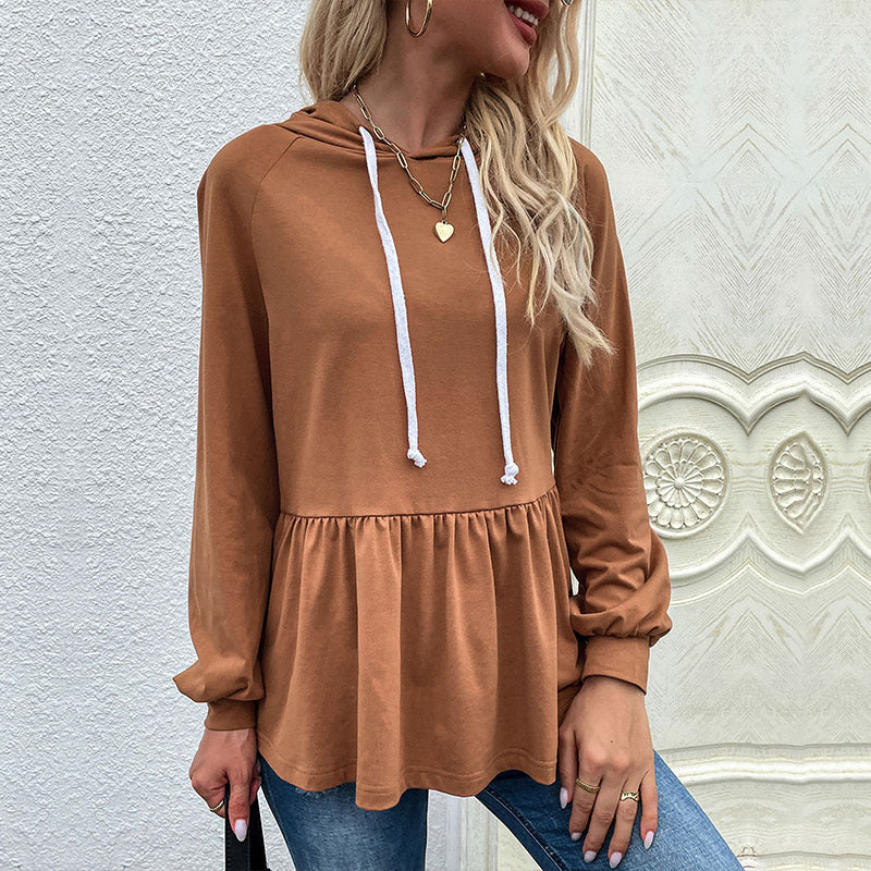 Damen lässiger Hoodie mit Rüschendetail und Kordelzug R&B