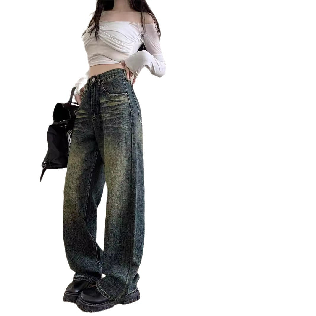 Damen weite Denim-Hose mit modernem High-Waist Schnitt und einzigartiger Waschung R&B