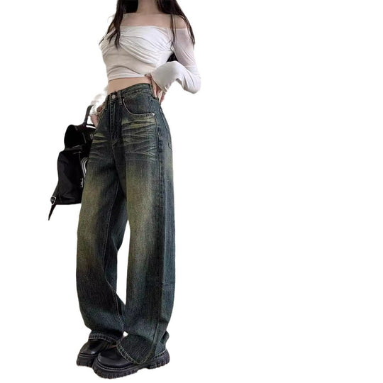 Damen weite Denim-Hose mit modernem High-Waist Schnitt und einzigartiger Waschung R&B