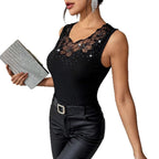 Damen Elegantes Top mit floralen Spitzenapplikationen und Strass R&B