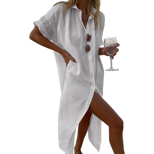 Damen lässiger Leinenhemdkleid R&B