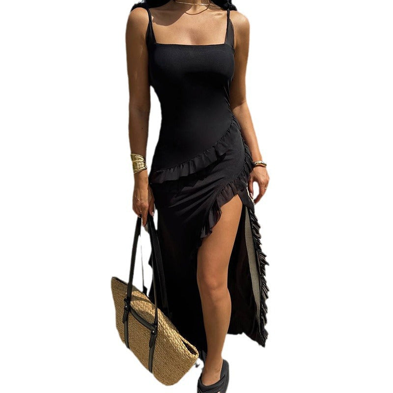 Damen Maxikleid mit seitlichem Schlitz und asymmetrischem Schnitt R&B