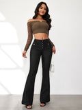 Damen Flared Jeans mit hohem Schnitt und eleganten Knopfdetails R&B