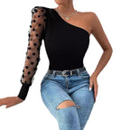 Damen Asymmetrischer Einteiler mit transparentem Puffärmel R&B