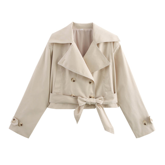 Damen modische cropped Trenchjacke mit eleganten Knopfdetails und Gürteldetail R&B