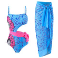 Damen Einteiler Badeanzug mit asymmetrischem Schnitt und farbenfrohem Wickelrock R&B