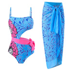 Damen Einteiler Badeanzug mit asymmetrischem Schnitt und farbenfrohem Wickelrock R&B