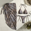 Damen Triangel-Bikini-Set mit elegantem Wickelrock und animalischem Design R&B