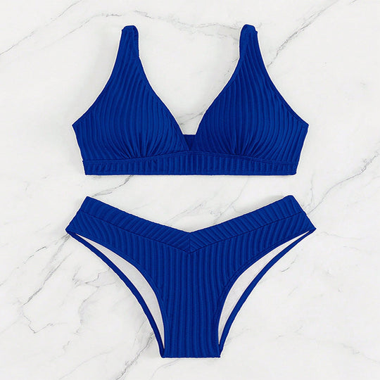Damen Triangel-Bikini-Set mit hoch geschnittenem Slip und strukturiertem Oberteil R&B